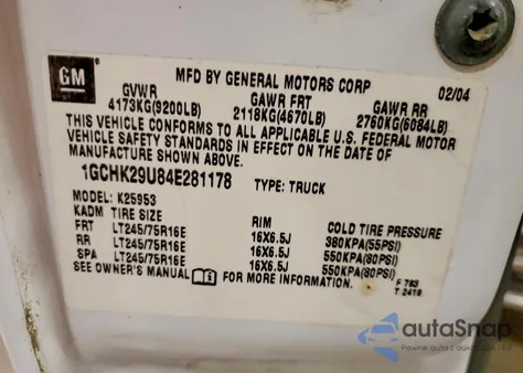 2004 Chevrolet Silverado K2500 Heavy Duty z USA, uszkodzony, nr VIN 1GCHK29U84E281178